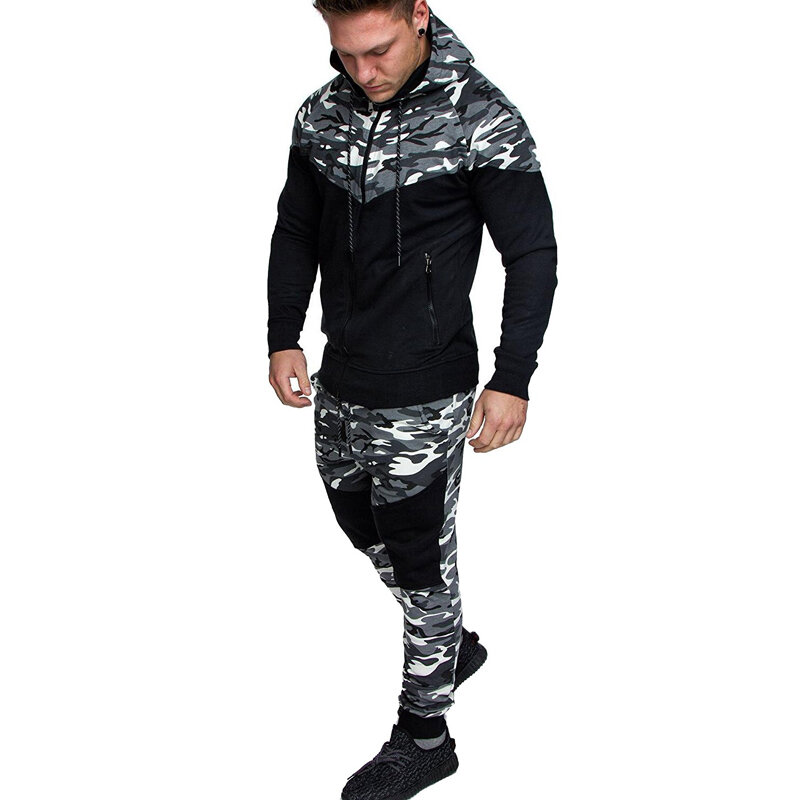 ZOGAA Men Tracksuits Spring Summer New Sweatsuit Hooded Camouflage Sweatshirt Pants 2 Piece Pant with Tops Sets Man Tracksuit