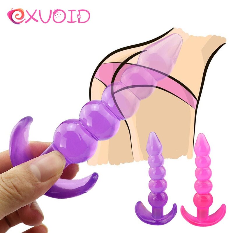 EXVOID-masajeador de próstata para hombres y mujeres, Juguetes sexuales con cuentas anales, tapón Anal de silicona abierto, productos para adultos principiantes