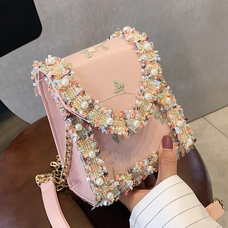 Женская сумка через плечо с цветочным кружевом из мягкой искусственной кожи, милая маленькая квадратная сумка для девушек, оптовая продажа,...