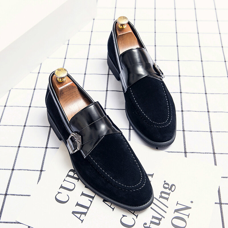 Luxury Brand Men's Loafers Suede Shoes Slip On Penny Loafer Black Casual Shoes Wedding Office Summer Dress Leather Shoes Men