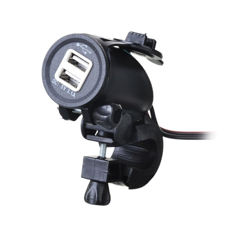 Motorcycle Charger Waterproof USB Charger 1.5M Cable Motorcycle Waterproof Dual USB 5V/3.1A Charger with Mount Holder Bracket