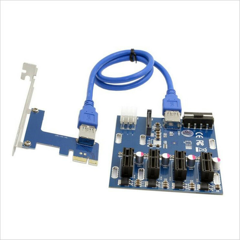 PCI-E 1X Expansion Kit 1 to 4 Slots Switch Multiplier Hub PCI-E Riser Card Adapter with USB 3.0 Cable Pcie Mining Modules
