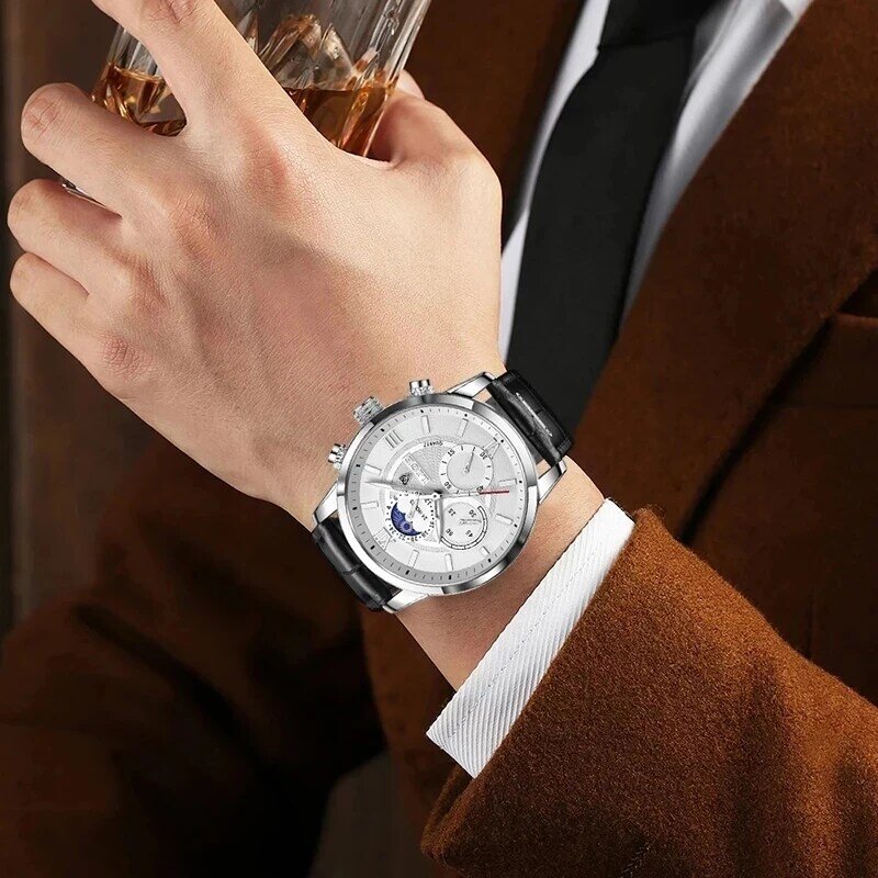 2022 LIGE mężczyźni zegarki marki luksusowe czarne skórzane wodoodporne sportowe kwarcowy z chronografem zegarek wojskowy mężczyźni zegar Relogio Masculino