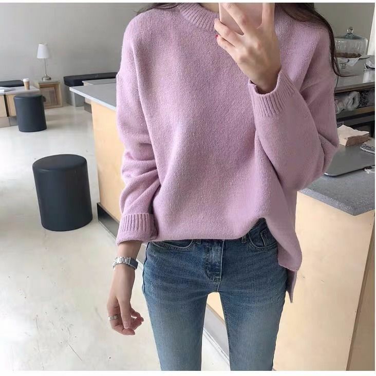 O-Ausschnitt Pullover koreanische Mode gestrickt Langarm zieht Femme Automne Hiver Frau Pullover Tops Kleidung Pullover Frauen Pullover