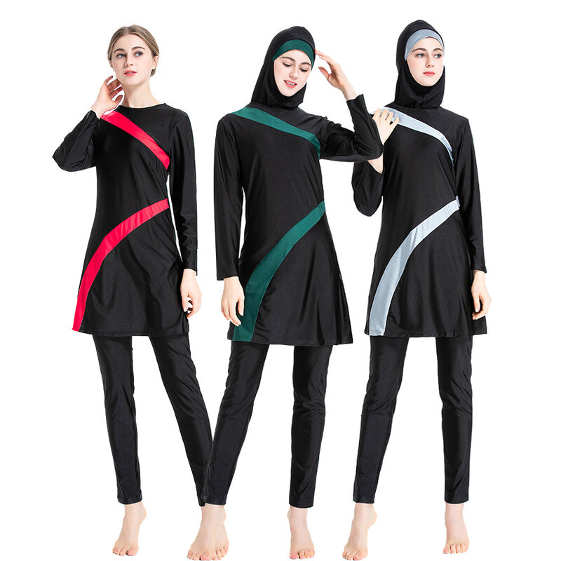 HYRAX مسلم ملابس السباحة حجم كبير ملابس سباحة إسلامية بوركيني ثلاث قطع ملابس سباحة إسلامية