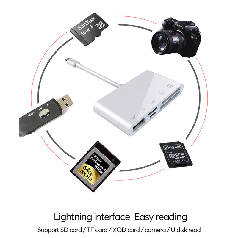 GINSLEY dla iPhone USB3.0 błyskawica XQD TF czytnik kart SD 5w1 szybkie ładowanie usb3.0 konwerter dla kamery myszy IOS13 OTG Adapter