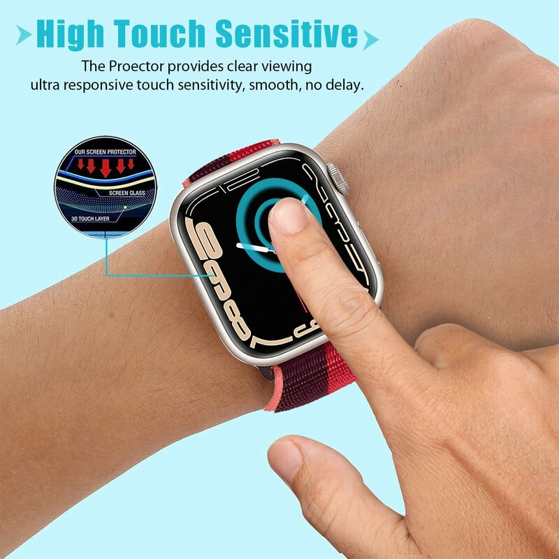 Film 3D en verre trempé pour bracelet Apple Watch, protecteur d'écran, accessoires pour iwatch série 7 6 5 4 3 2 Se, 45/41mm 42/38mm, 40mm 44mm