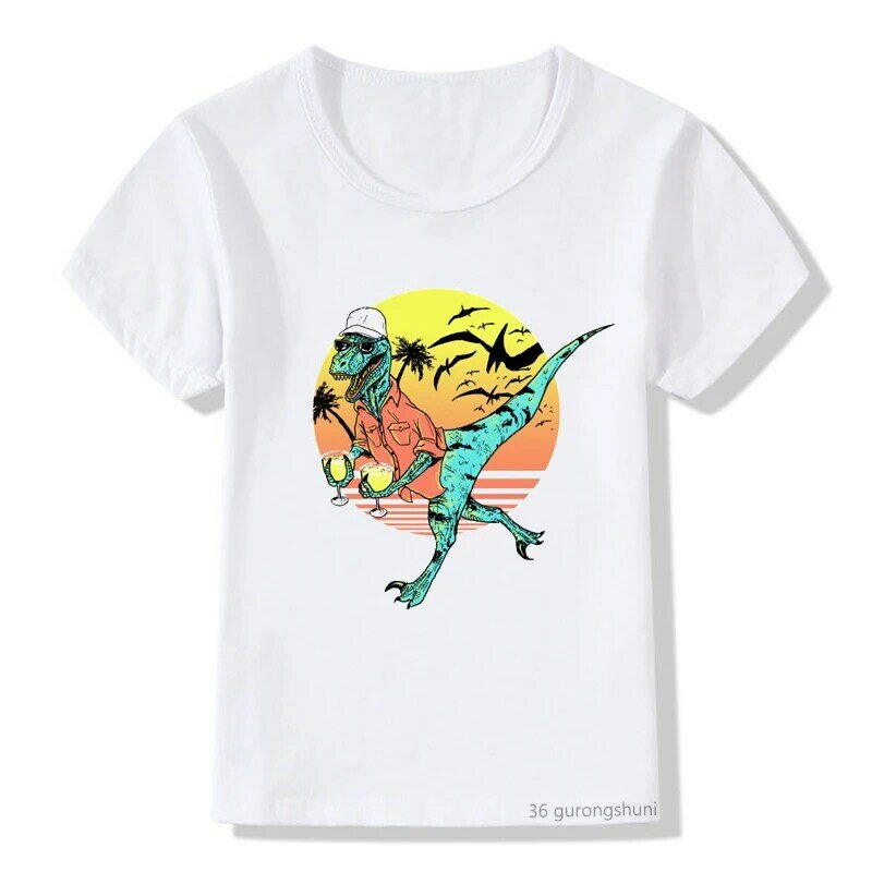 Camiseta con dibujo de dinosaurio divertido y bonito para niños, Harajuku camisa nueva de verano de dibujos animados, venta al por mayor