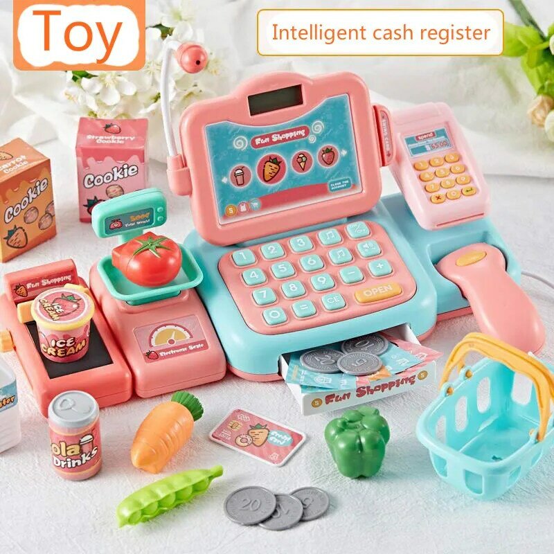 Inteligentny kasjer dla dzieci zabawki rodzinne symulacja Supermarket mecz kosz na zakupy luksusowa kasa fiskalna kombinezon kombinowany