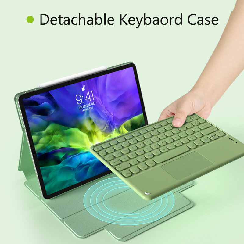 Estojo para teclado de ipad 11 ", bluetooth, para ipad air 4, com touchpad, destacável, com suporte para lápis, 2021