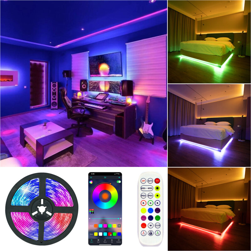Tira de luces LED RGB 5050, cinta Flexible de Diode5M DC12V para decoración de festividades, fiestas y habitaciones