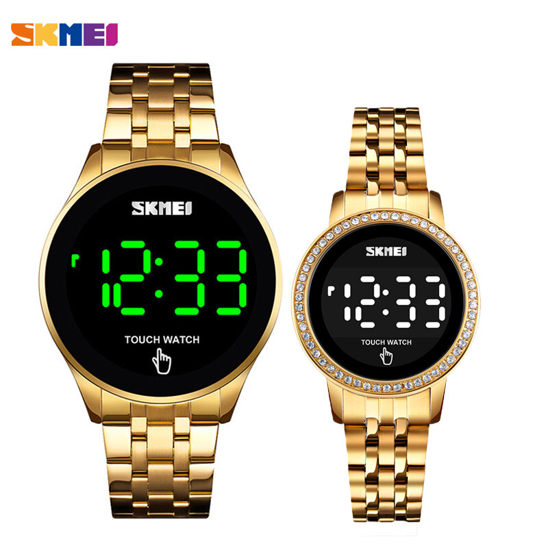 SKMEI Men Women Couple Digital Touch Watches Fashion Luxury Stainless Stee Lovers Watch LED Electronoic Wristwatch 1579 1669