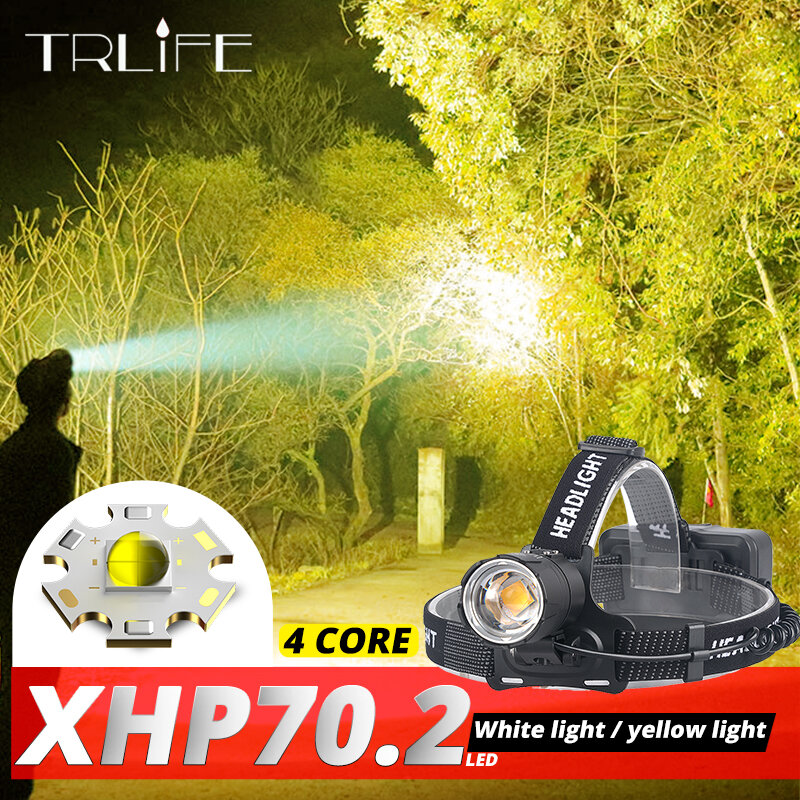 XHP70.2 Proiettori A LED XHP70 Più Potente Giallo Bianco LED Del Faro di Campeggio di Pesca ZOOM Uso Della Torcia 3*18650 Batterie