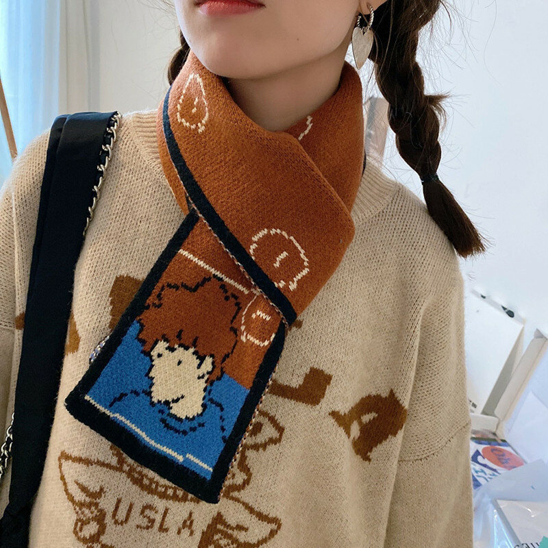 Bufanda de punto con dibujos animados para mujer, pañuelos de lana con cuello, ideal para estudiantes, regalos de Navidad, Corea, Japón, invierno, 2021