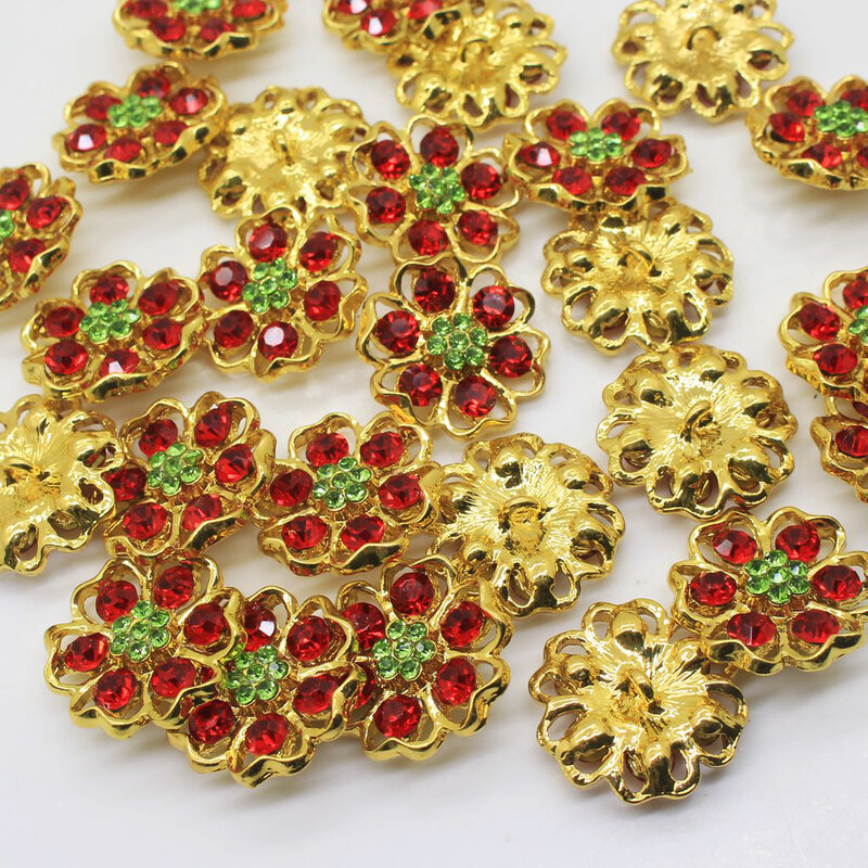 10pcs Crystal Flower Rhinestone Embellishment Sewing Buttons for Craft Decor