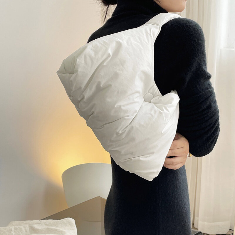 Женская наплечная сумка, из нейлона и хлопка, с мягкой подкладкой, дизайнерская вместительная, зимняя, 2021