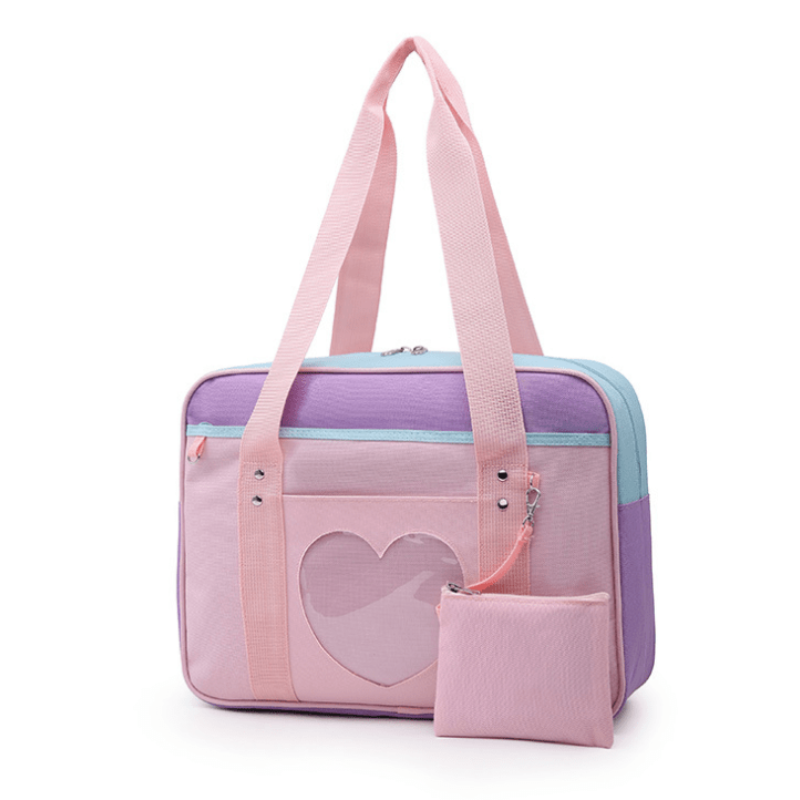Japanese JK uniform bag cute cartoon one shoulder transparent heart handbag zipper canvas bag Kawaii Girls Gift travel bag