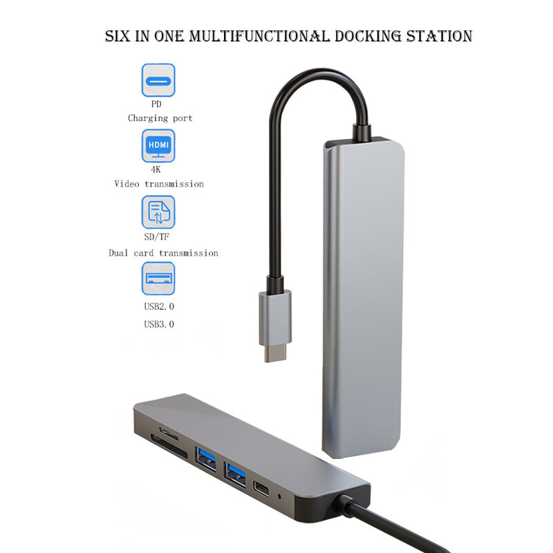 ประเภท C Hub มัลติฟังก์ชั่น4K HD USB Notebook 6-In-1 Type C Docking Station