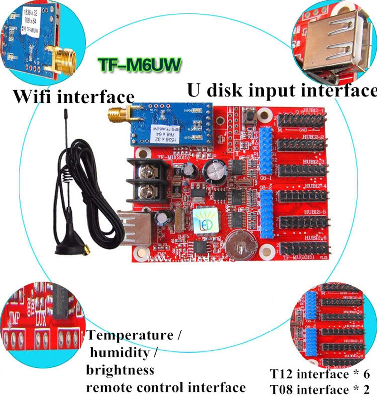 Светодиодный модуль управления карта TF-M6UW, беспроводной и USB драйвер, 3 цвета