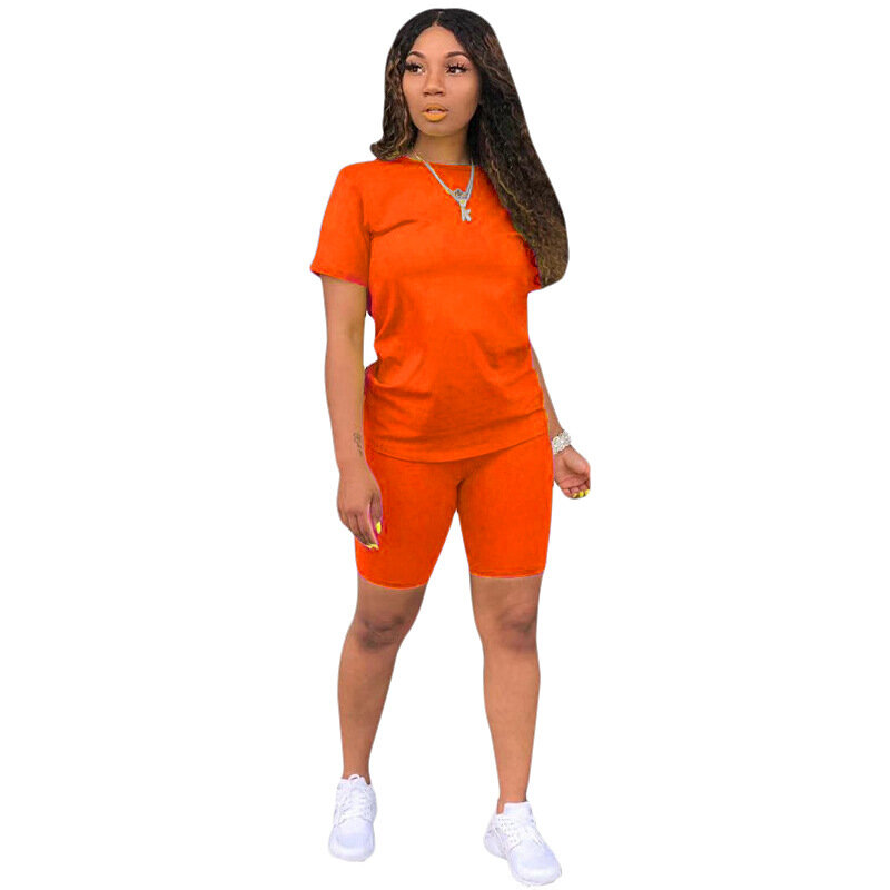 S 4XL Women Two Pieces Sets Tracksuits Short Sleeve Tops+Jogger Shorts Pants Suit Sport Fitness Outfit Matching Set