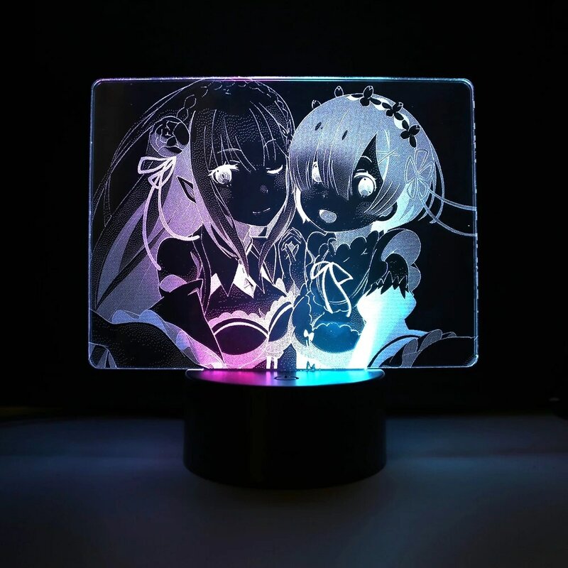 Re Zero Starting Life In Another World Emilia And Rem Two Tones LED Lamp for Birthday Gift Bedroom Decor Acrylic Light Dropship