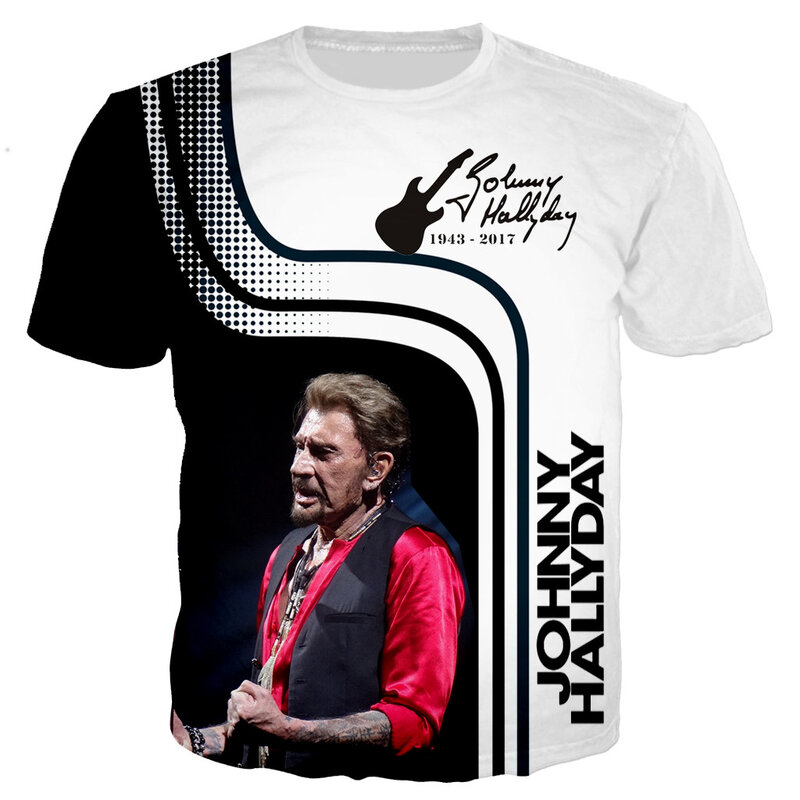 T-shirt à manches courtes Johnny Hallyday pour hommes et femmes, Streetwear, surdimensionné, décontracté, à la mode, Harajuku, nouvelle collection