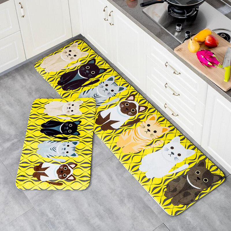 Felpudo de bienvenida Kawaii con estampado de gato, alfombra antideslizante para baño y cocina, para sala de estar