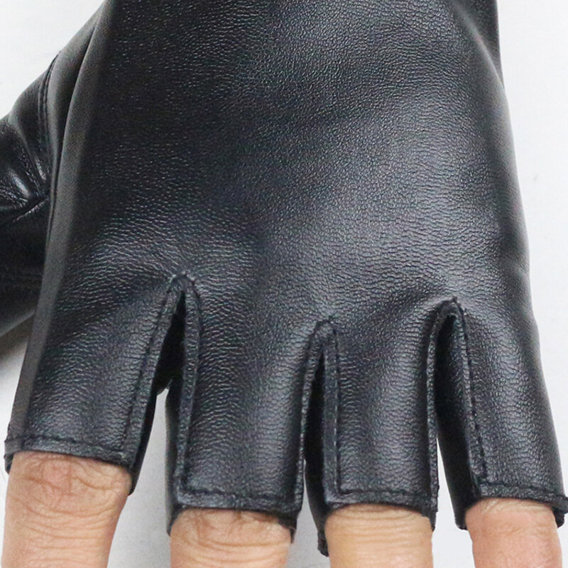 2021 mulheres preto couro do plutônio luvas sem dedos botão fêmea sólido quente metade dedo condução do motor do punk luvas grossas guantes