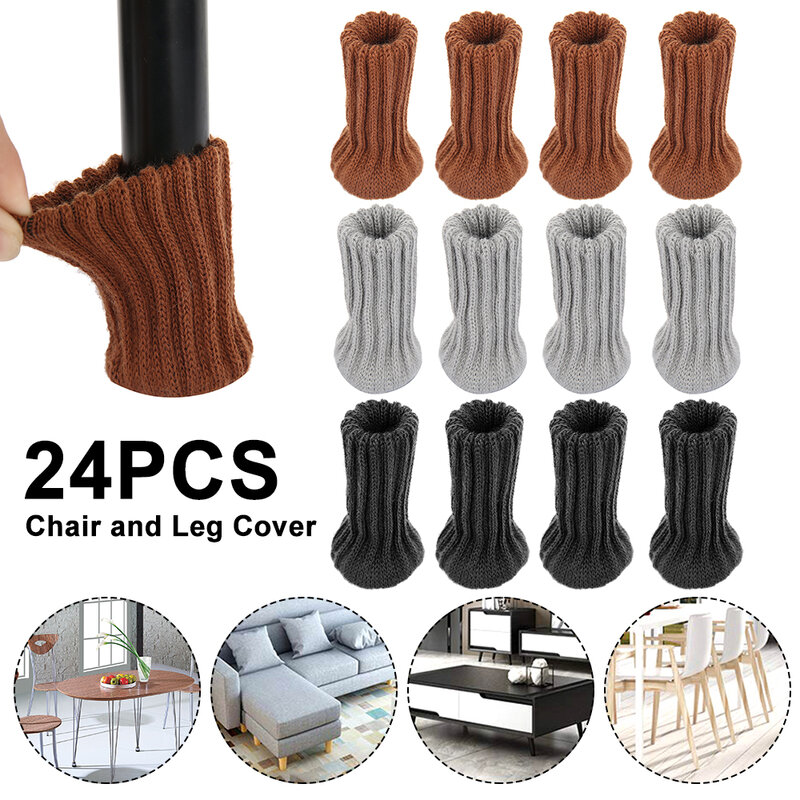 24PCS Rajutan Kursi Kaki Cover Non-slip Table Kaki Kursi Kaki Furniture Kaki Kaus Kaki Pelindung Lantai Bantalan Bergerak pengurangan kebisingan