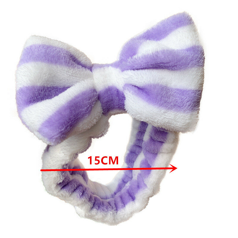 Fashion stripe colorful Plush Bow Headbands for women Wash Face soft Hairband Makeup Headwrap Elastic Hair Accessories