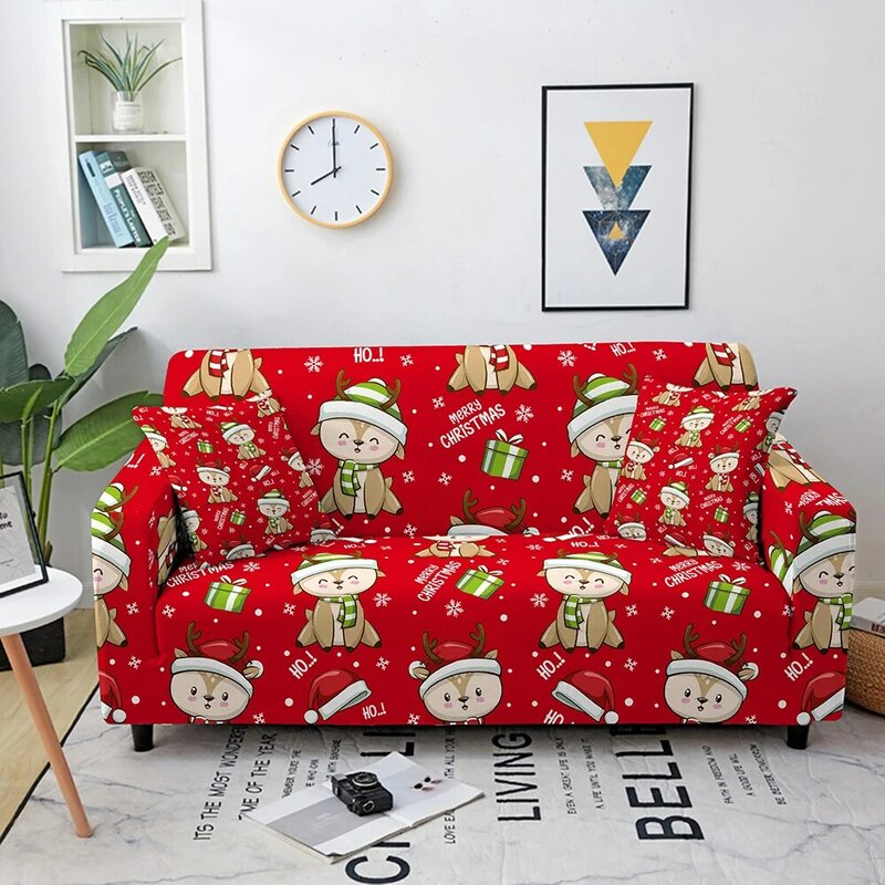 Fundas de sofá de Navidad para sala de estar, cubierta elástica de esquina seccional, Protector de sofá de Santa Claus