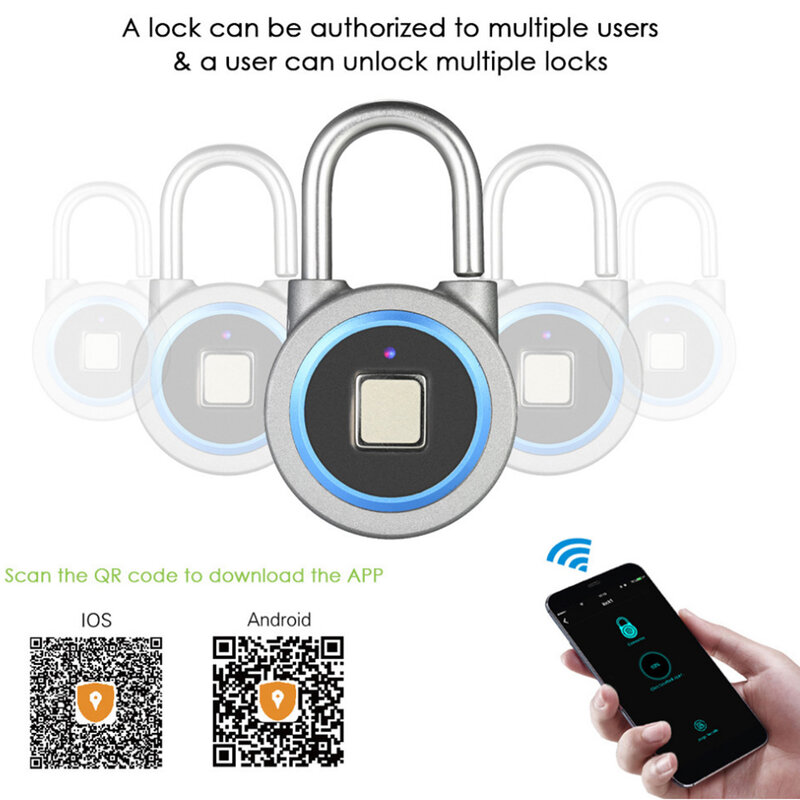 Bluetooth Fingerprint Lock Portable Keyless Smart USB Electric Lock IP65 Waterproof Bag Luggage Case Phone APP Control Lock
