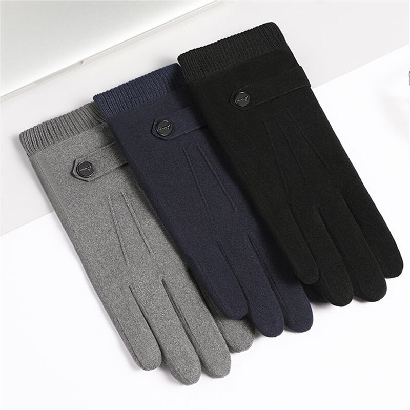 Winter Mens Warm Keep Touch Screen Gloves Plus Velvet Fashion Simple Mitterns Cold Protection Thicken Man Outdoor Gloves