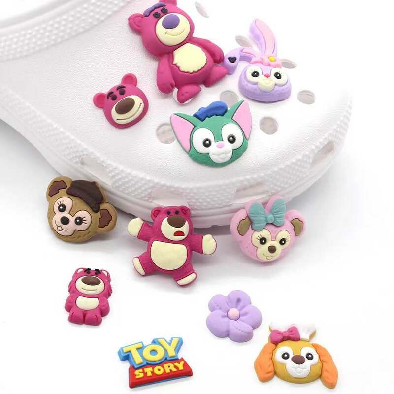 Carino 1 pz giocattolo rosa orso scarpa Charms accessori per scarpe da cartone animato misura zoccoli croc da donna decorazioni con fibbia ragazza bambini regalo di natale jibz