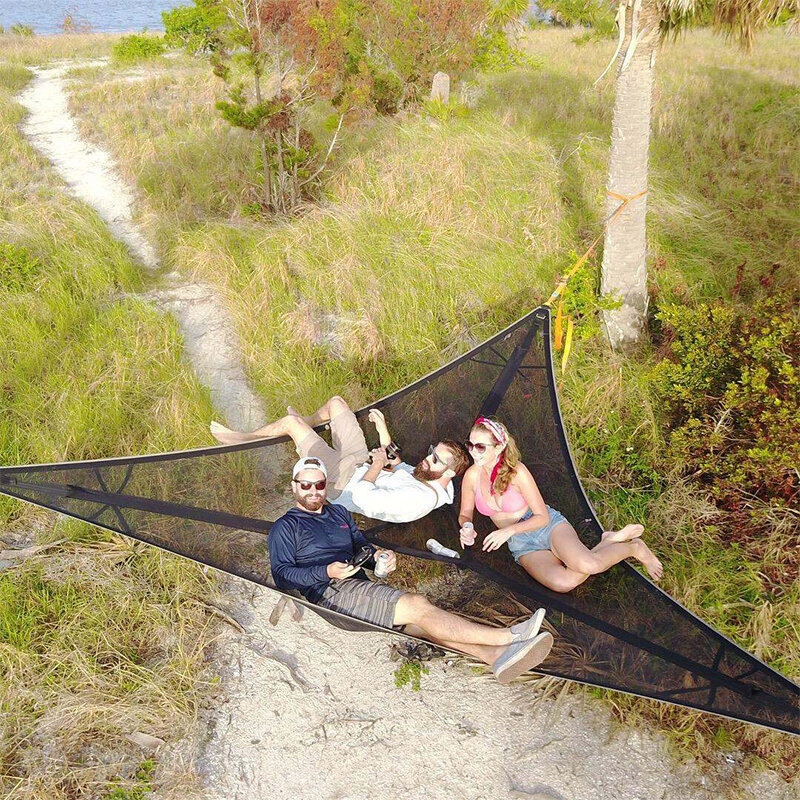 MULTI-PERSON HAMMOCK- PATENTED 3 POINT DESIGN Portable Hammock Multi-functional Triangle Aerial Mat Convenient Camping Sleep