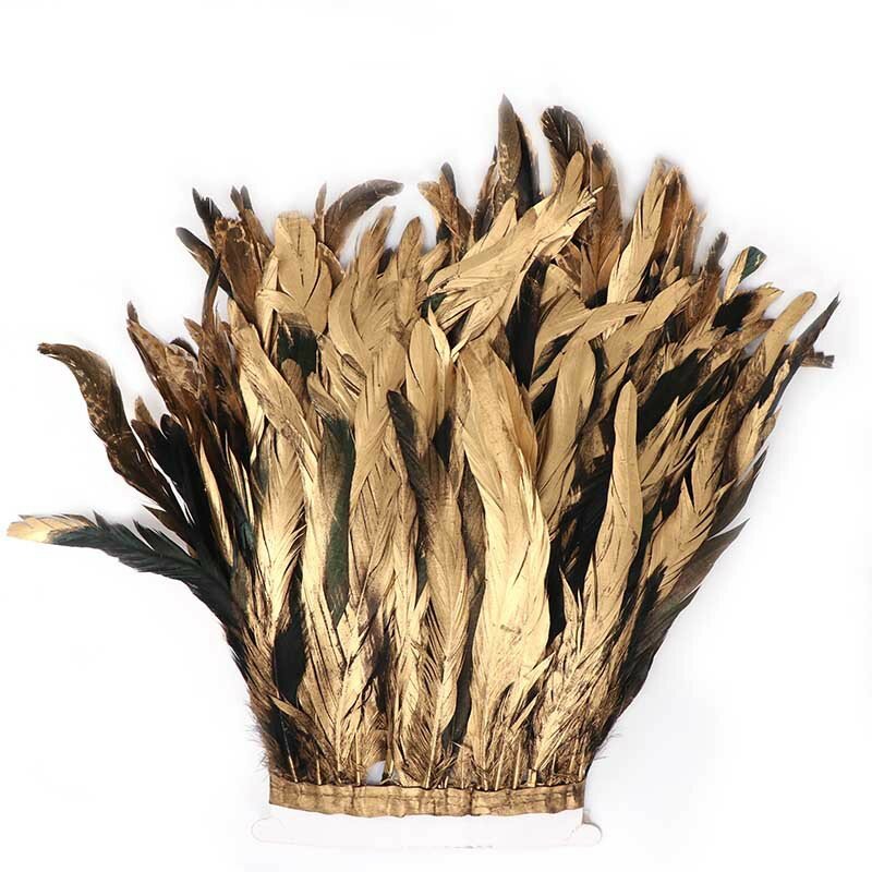 Penas de galinha de ouro guarnição 25-30cm, penas de casamento 10-12 polegadas, acessórios de carnaval, artesanato para prender