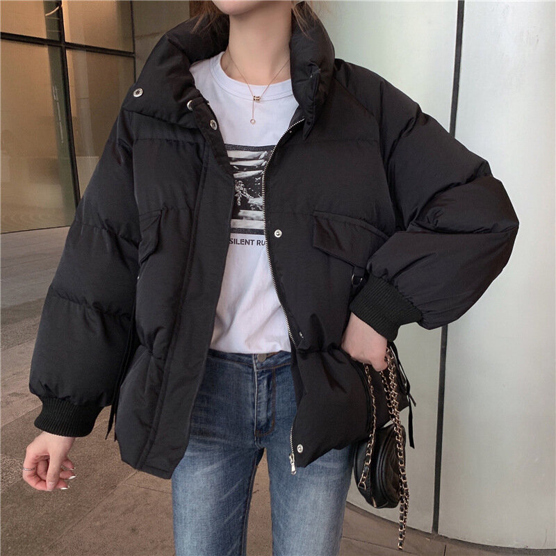 2021 Winter Women 's Down Jacket Cotton Coat New Korean Style Loose Spring and Autumn Waist-controlled Lace for Women