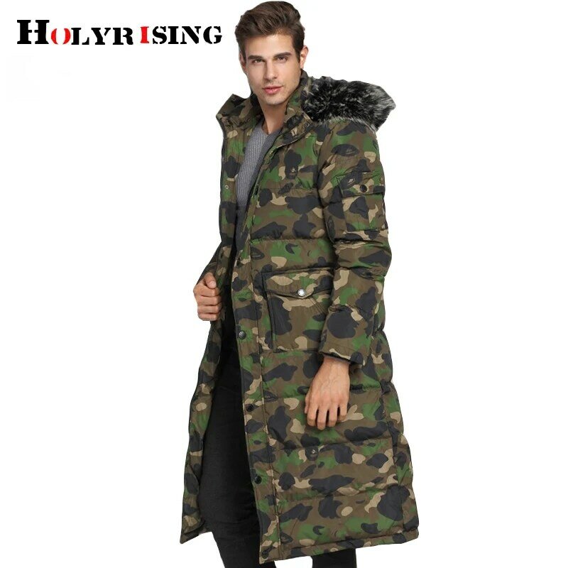 Holyrising Extra long down jacket men's over the knee thick plus size big fur winter men down coat -20C White duck down 18996-5