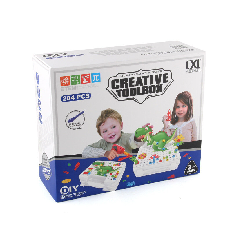 Crianças diy modelo de construção # CXL200-65D criativo parafuso montagem e desmontagem de plástico folha em caixa portátil haste