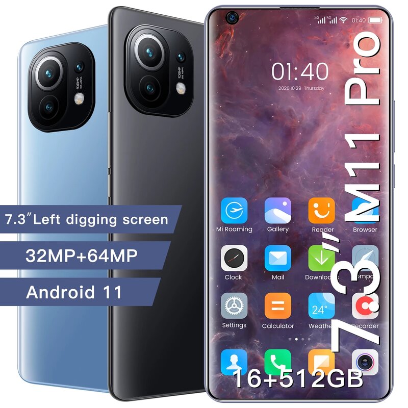 2021 Baru Tiba M11 Pro Ponsel Pintar Versi Global Jaringan 5G Layar HD 7.3 Inci 16G 512G 32MP 48MP Pengenalan Wajah Sidik Jari
