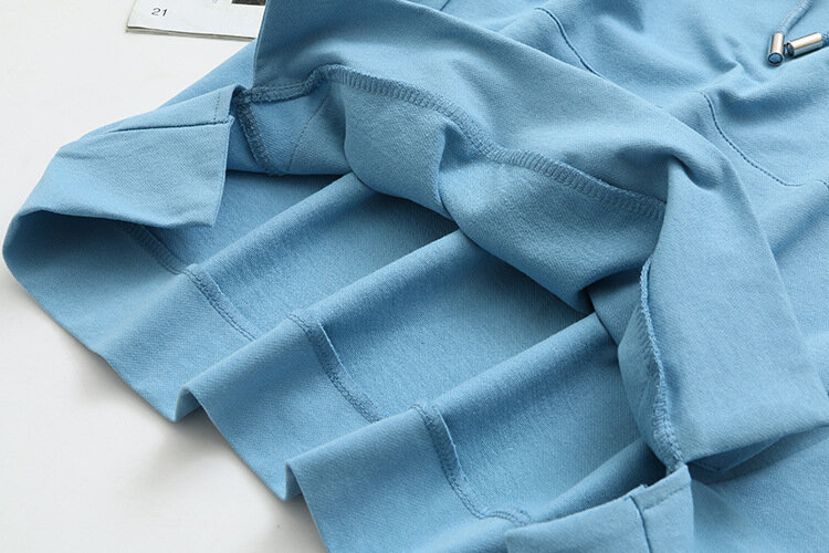 Camisola de manga curta com capuz plus size feminino topos de bolso frontal casual verão 5 cores kkfy5482