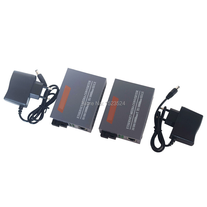 Convertidor de medios ópticos de fibra Gigabit A/B, HTB-GS-03 de 1000Mbps, modo único, Puerto SC de fibra única, fuente de alimentación externa de 20KM, 1 par
