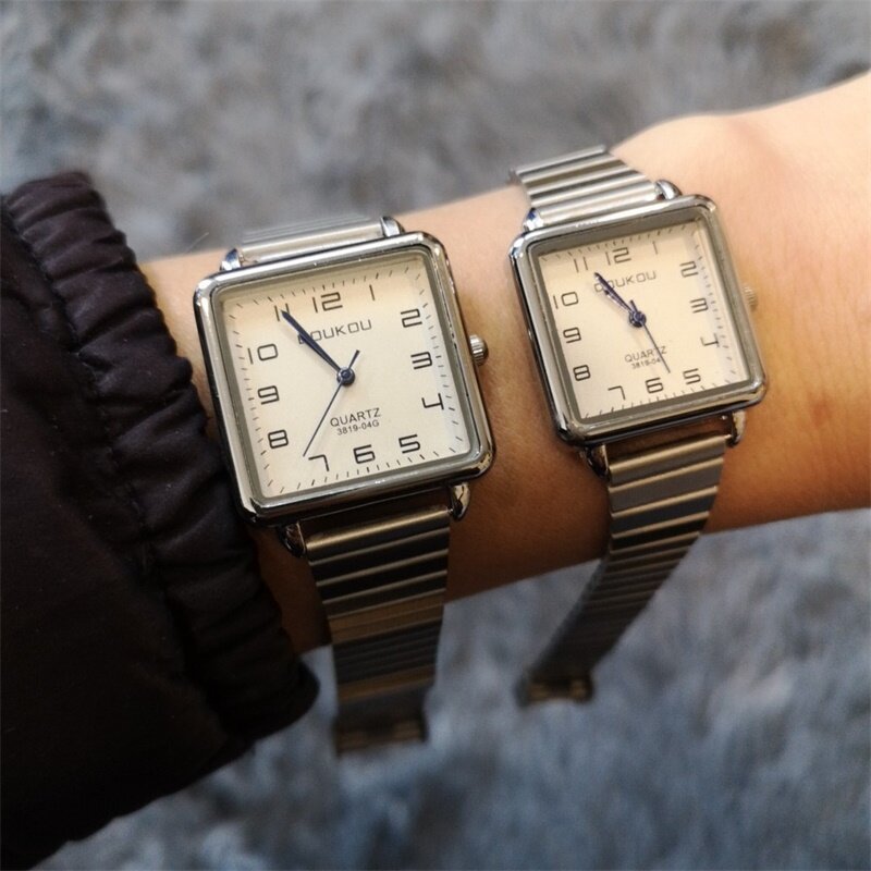 Relojes de moda con números simples para mujer, pulsera de cuarzo con esfera cuadrada elegante, de acero inoxidable plateado, regalos