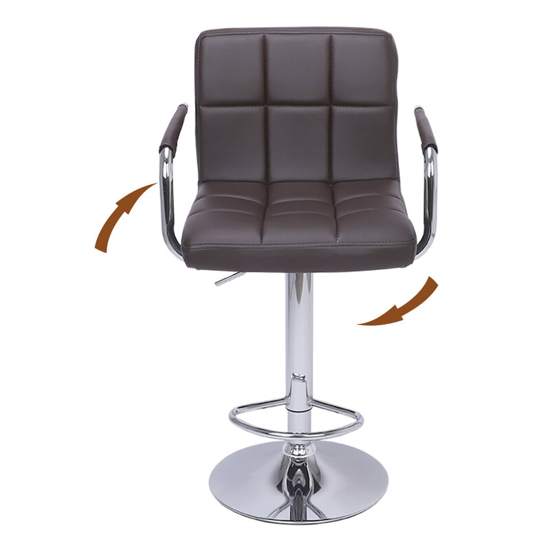 2pcs 조정 가능한 바 의자 60-80cm 6 체크 팔걸이 커피와 라운드 쿠션 바 의자