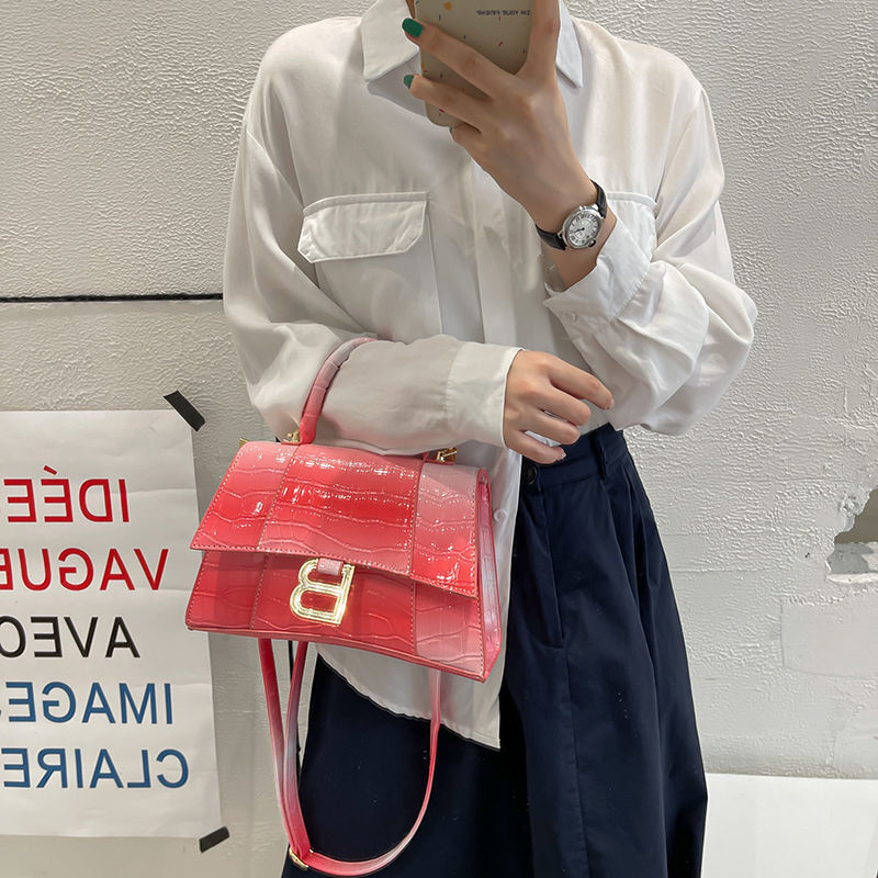 Bolsa de mão feminina alça gradiente, bolsa de ombro couro