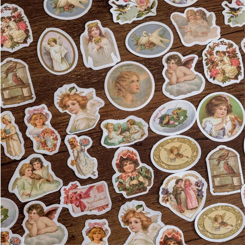 46 Stks/pak Retro Angel Dromen Stickers Kawaii Briefpapier Zelfklevende Papier Diy Scrapbooking Album Decoratve Materialen