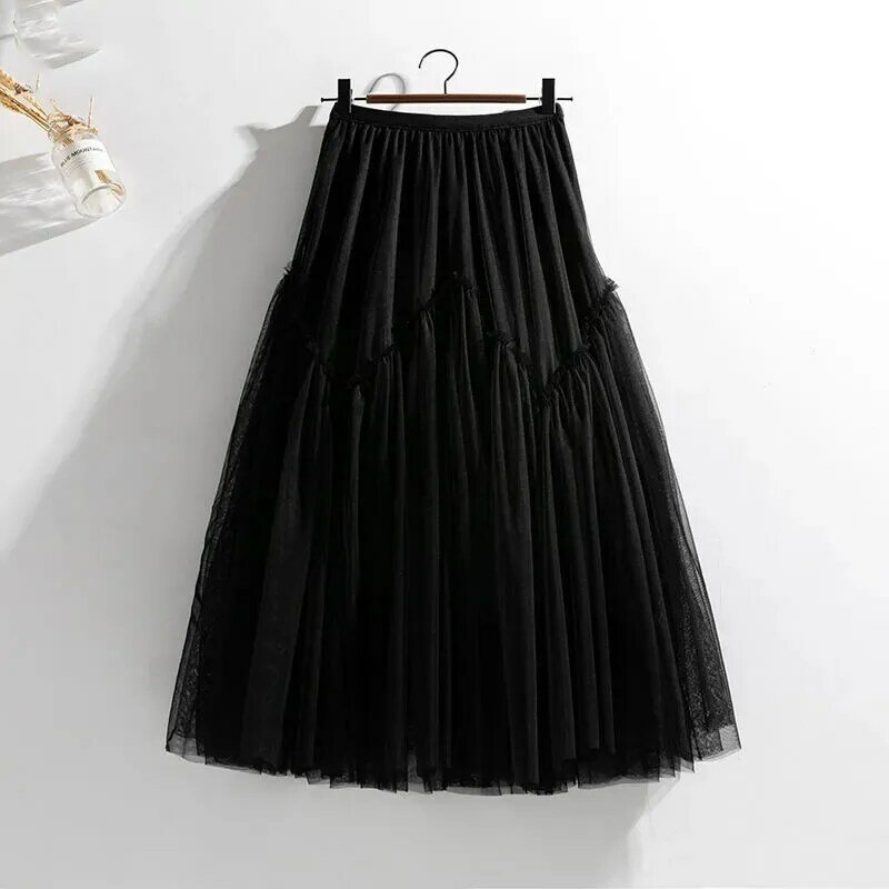 Faldas de malla Lisa para mujer, ropa femenina elegante de cintura alta, combina con todo, falda negra de hadas de alta calidad, novedad de primavera 2022