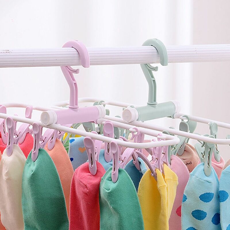 12 Clip Vouwen Droogrek Multi-Functionele Opvouwbare Ondergoed Sokken Clips Plastic Kleding Klemmen Hanger
