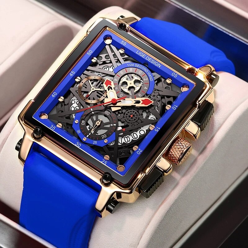2022 novos relógios masculinos lige marca de luxo à prova dwaterproof água quartzo relógio quadrado para homem data esporte oco relógio masculino relogio masculino