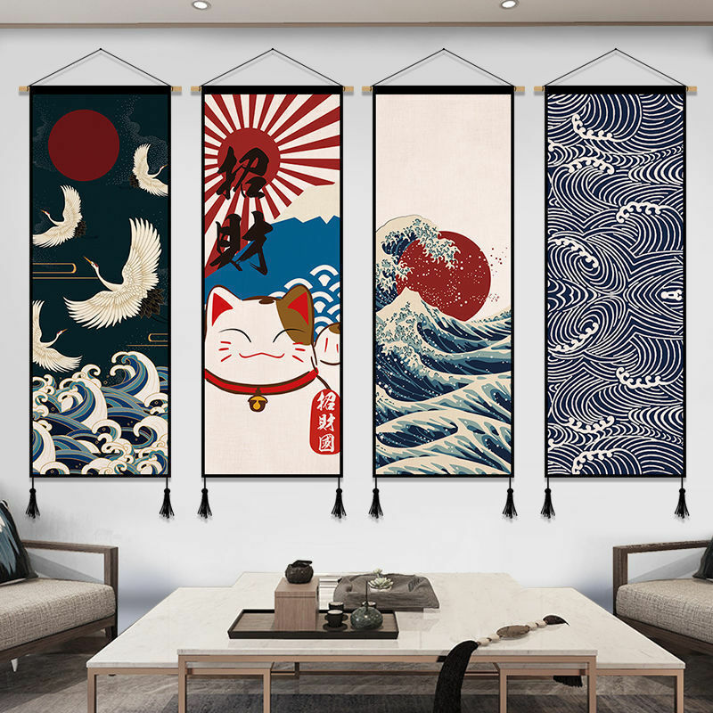 Tapisserie japonaise Ukiyo en tissu, plusieurs tailles, décoration murale de fond d'art, peinture suspendue pour salle à manger, étude